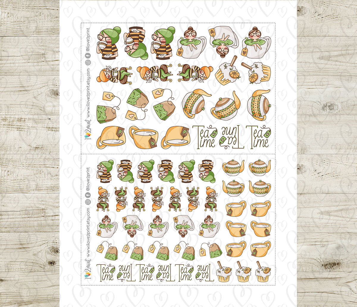 Elena Tea Time – Cute Color Printable Planner Sticker - PDF & Cut Files