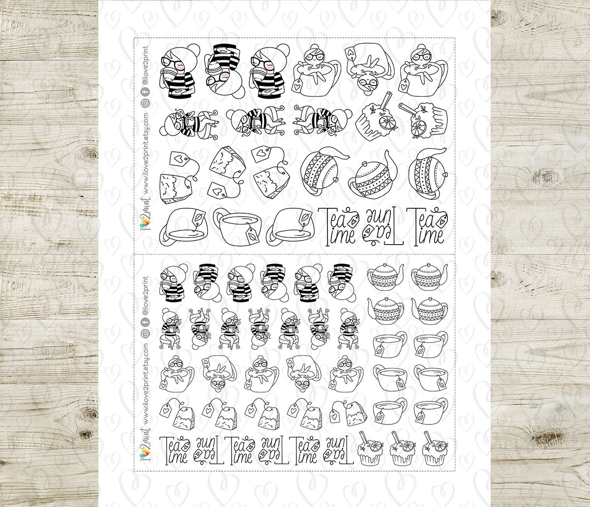 Elena Tea Time – Cute Doodle Printable Planner Sticker - PDF & Cut Files