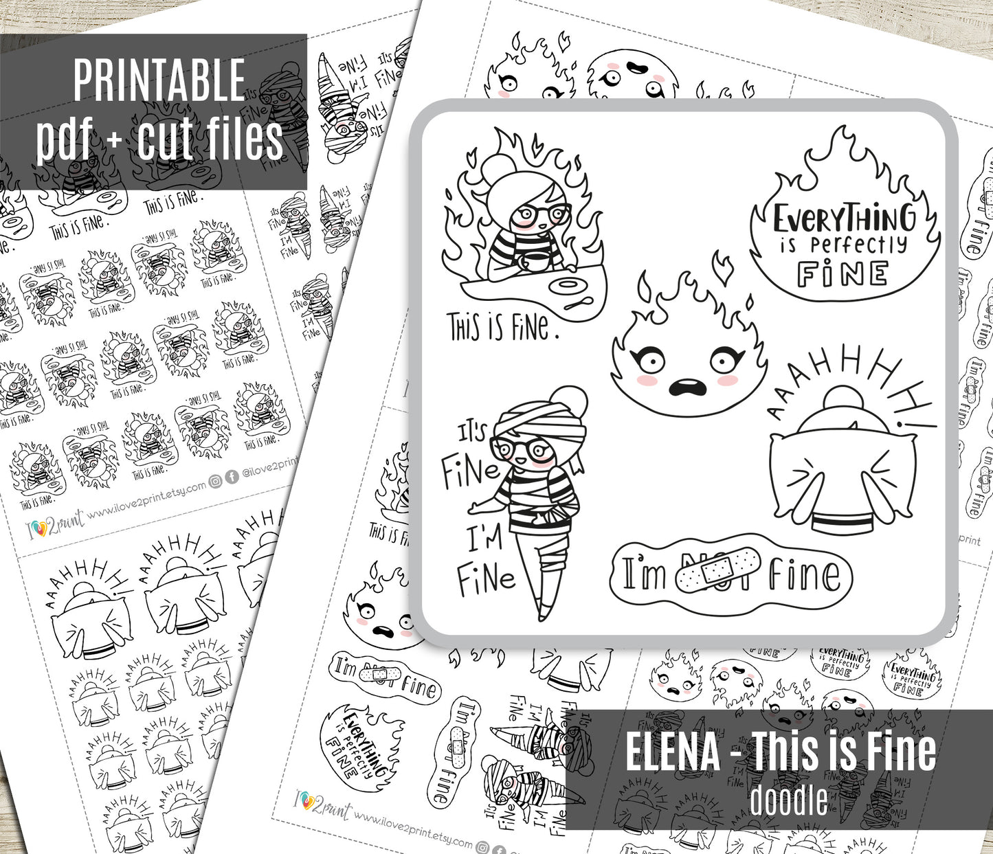 This is Fine Elena – DOODLE Printable Planner Stickers – PDF & Cut Files
