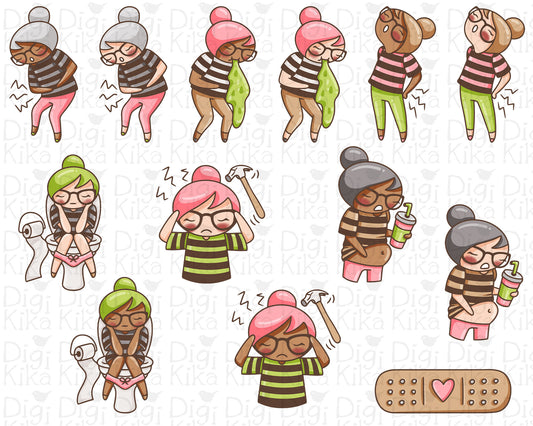 Aches & Pain Elena Planner Girl - Color Clip Art Set