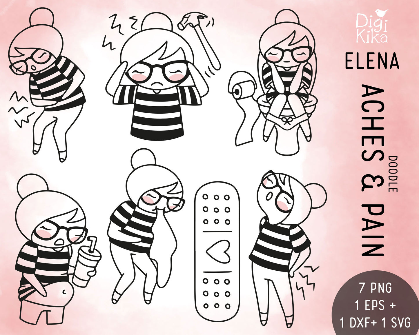 Aches & Pain Elena Planner Girl - Stamp Clip Art Set