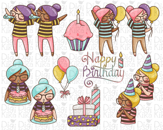 Birthday Elena Planner Girl - Color Clip Art Set
