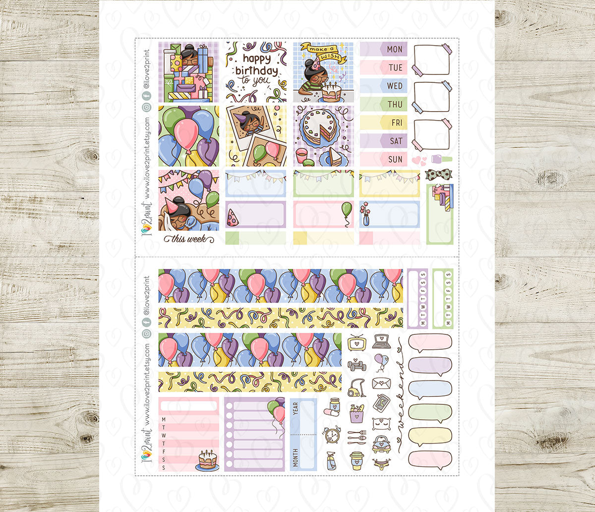 Elena Happy Birthday Hobonichi Cousin Stickers | Printable Daily | PDF Cut Files | Instant Download