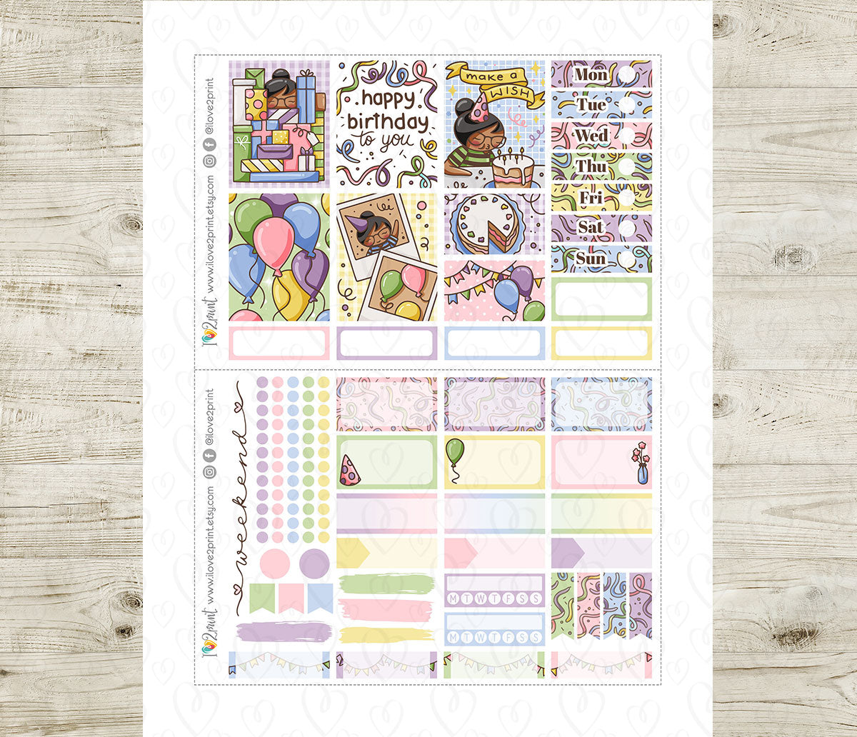 Elena Happy Birthday Vertical Layout Stickers | Printable Column | PDF Cut Files | Instant Download