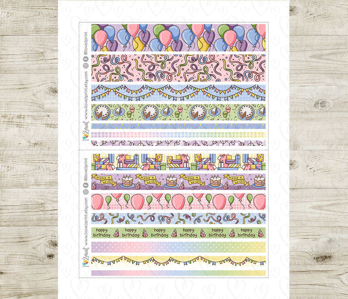 Elena Happy Birthday Washi Tape Stickers | Printable Decorative Strips | PDF Cut Files | Instant Download