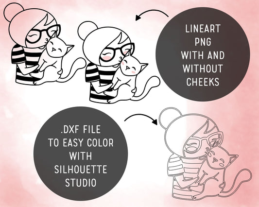 Elena Cuddle Time Outline Clipart | Cozy Couple Pet Graphics | EPS SVG DXF PNG | Commercial Use