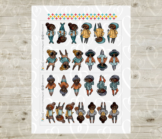 Elena Fall Outifit SET 1 – Dark Skin Printable Planner Stickers – PDF + Cut Files