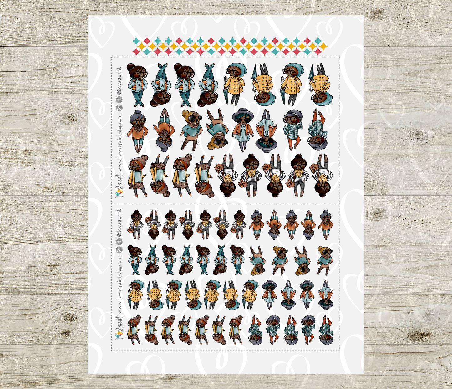 Elena Fall Outifit SET 1 – Dark Skin Printable Planner Stickers – PDF + Cut Files