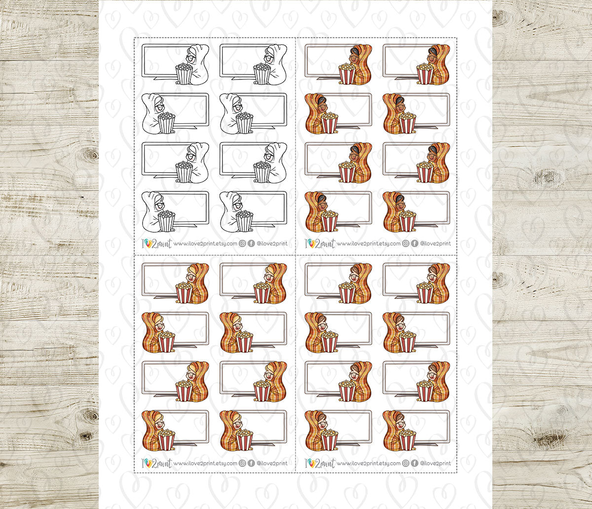 FREEBIE – Elena Fall TV Watching – Printable Planner Stickers – PDF + Cut Files – Instant Download