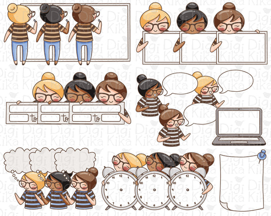 Fill-in Notes Elena Planner Girl - Color Clip Art Set