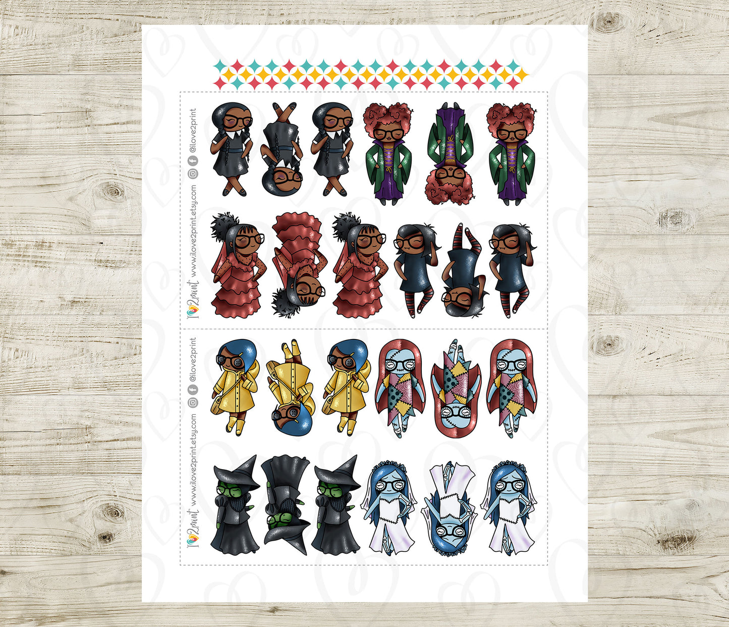 Elena Planner Girl – Halloween Costume BROWN SKIN Printable Stickers – Famous Characters – PDF & Cut Files
