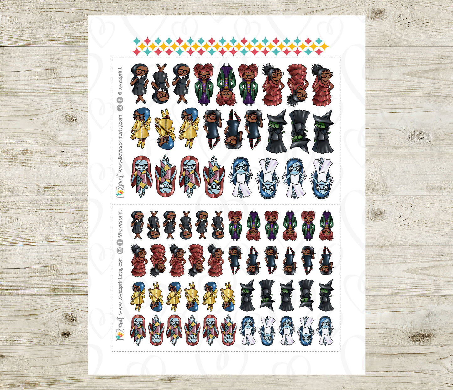 Elena Planner Girl – Halloween Costume BROWN SKIN Printable Stickers – Famous Characters – PDF & Cut Files