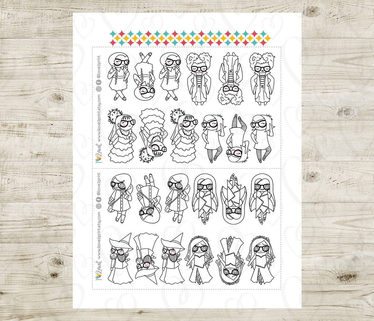 Elena Planner Girl – Halloween Costume DOODLE Printable Stickers – Famous Characters – PDF & Cut Files