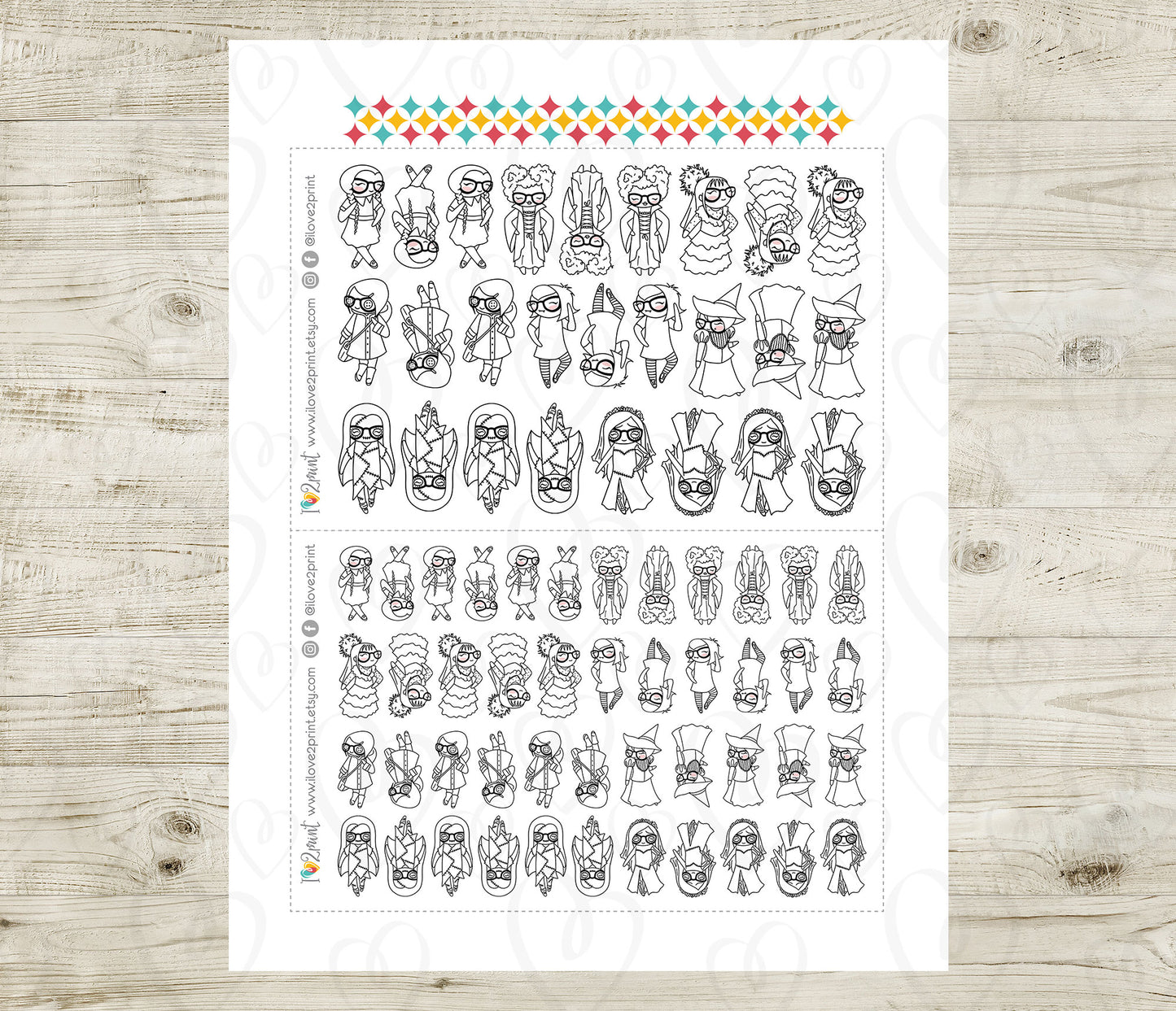 Elena Planner Girl – Halloween Costume DOODLE Printable Stickers – Famous Characters – PDF & Cut Files