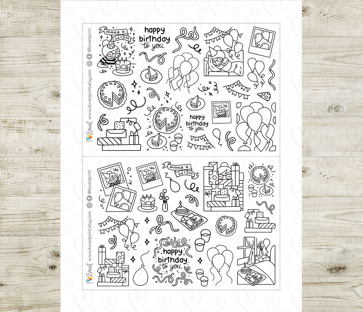 Elena Happy Birthday Outline Coloring Stickers | DIY Color Your Own | PDF Cut Files | Instant Download