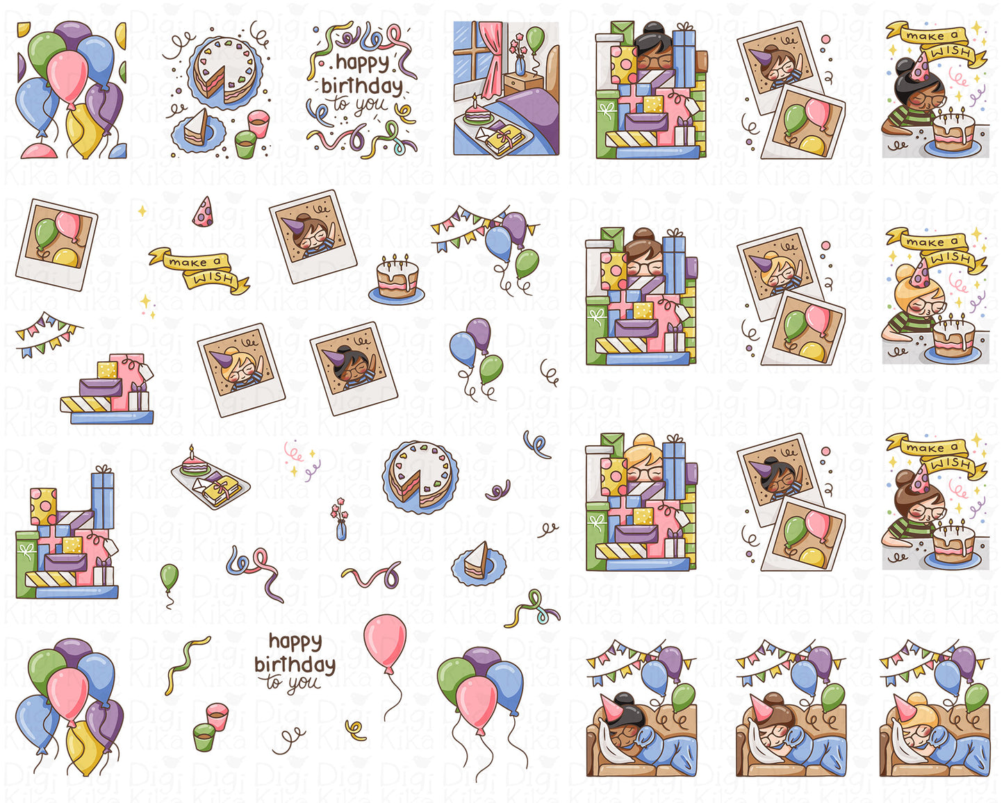 Elena Happy Birthday Color Clipart | 3 Skin Tones | 51 PNG | Commercial Use | Inclusive Birthday