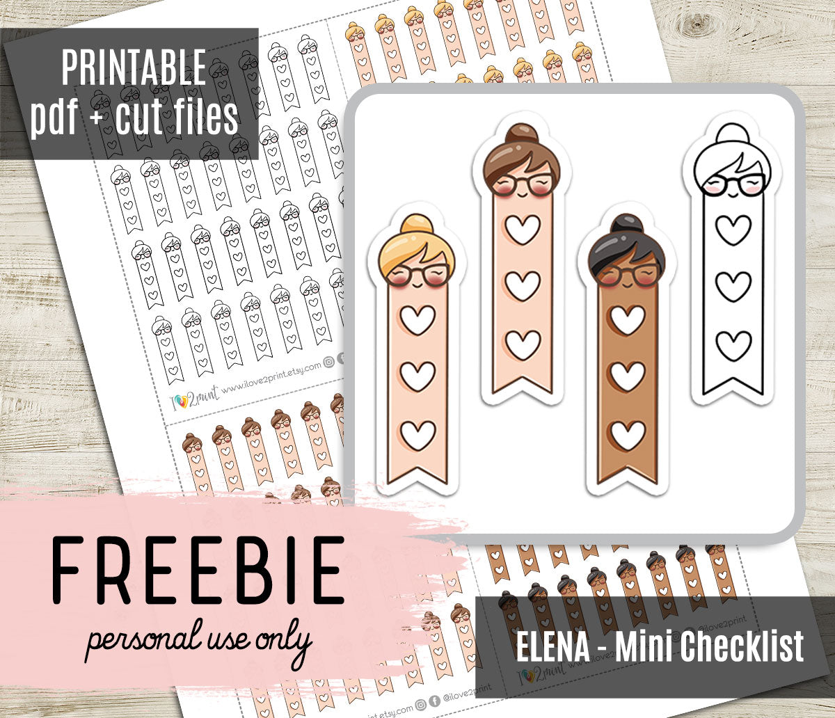 FREEBIE – Elena Mini Checklist – Printable Planner Stickers – PDF + Cut Files – Instant Download