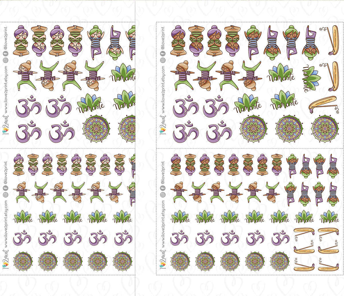 Elena Meditation Color Printable Planner Stickers | 2 Skin Tones Zen Mindfulness | PDF Cut Files