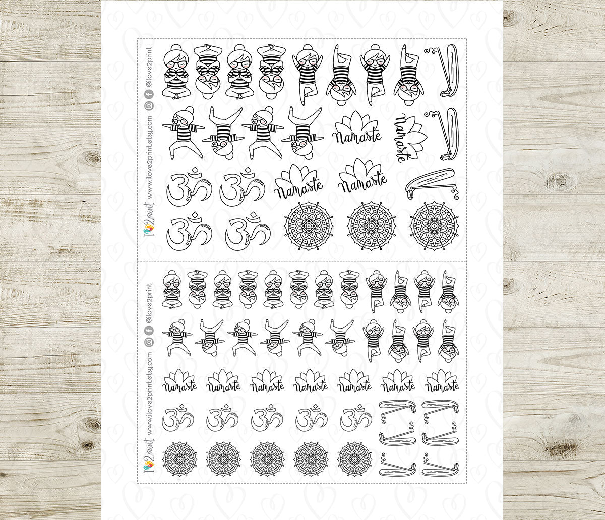 Elena Meditation Doodle Printable Planner Stickers | Outline Zen Mindfulness | PDF Cut Files