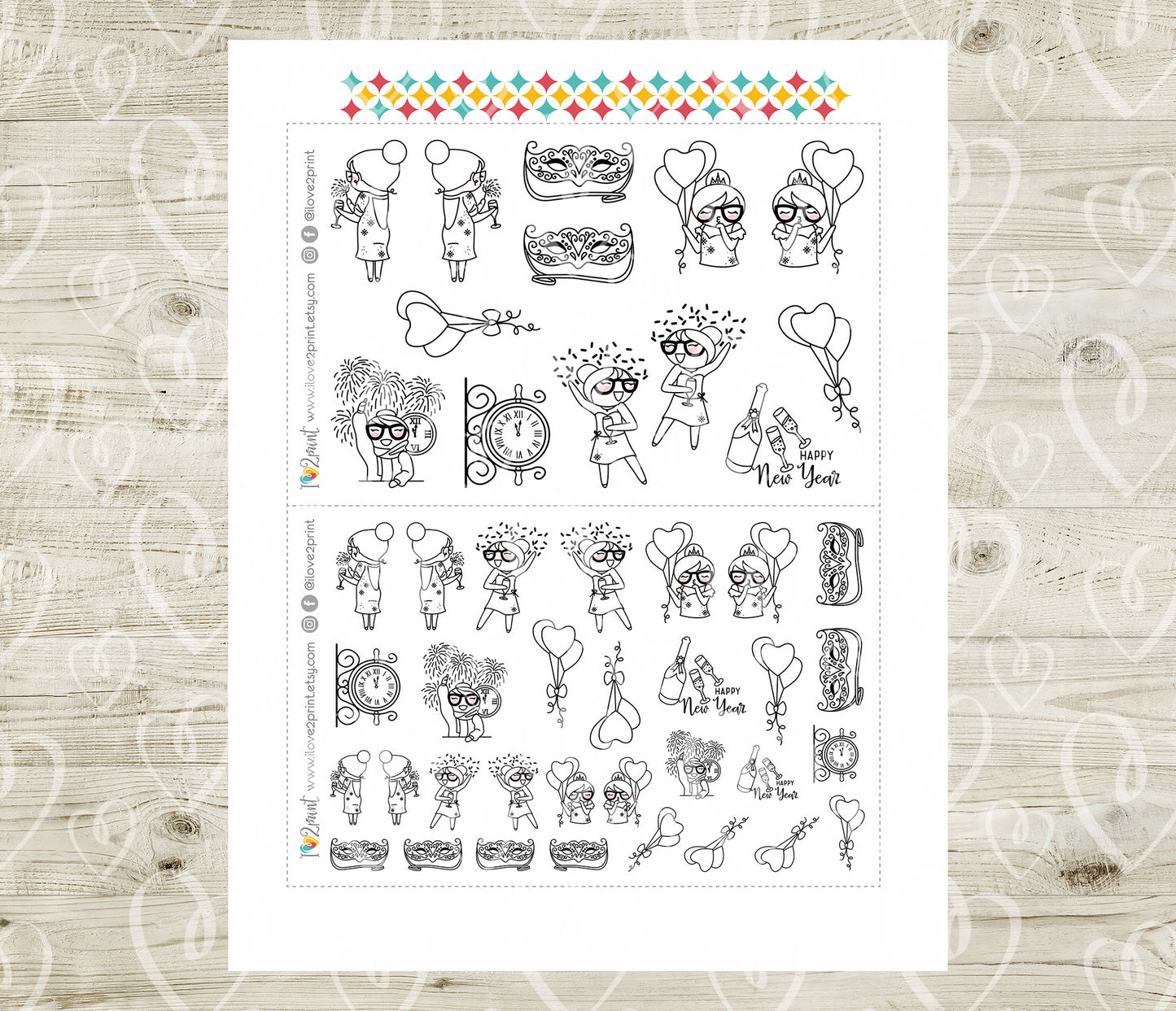 Elena Happy New Year – Doodle Printable Planner Stickers – PDF & Cut Files – Instant Download