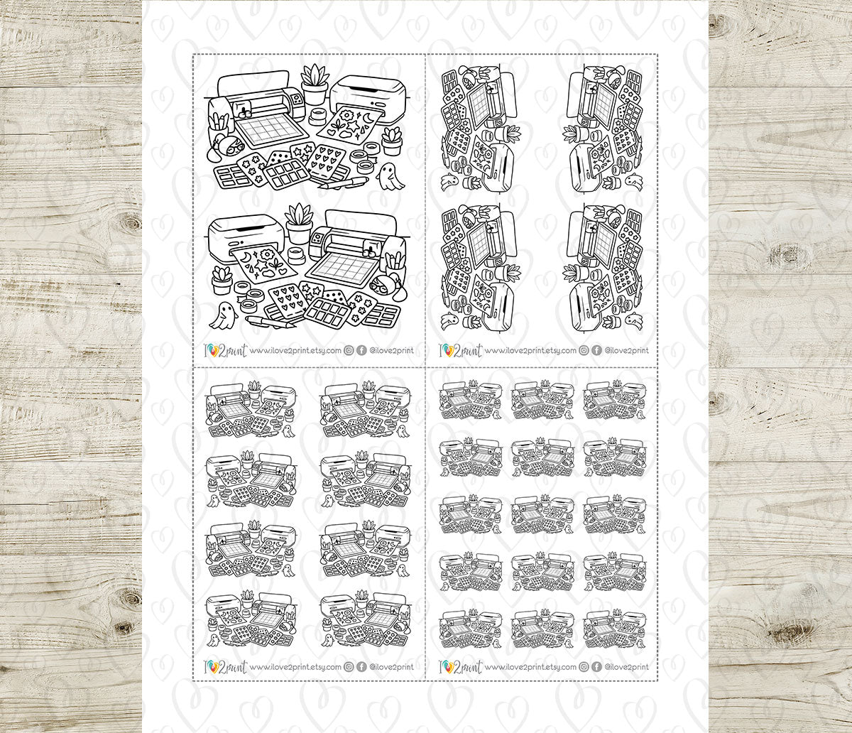 Elena Print and Cut Desk – Color and Stamp Printable Planner Stickers – PDF & Cut Files – Instant Download
