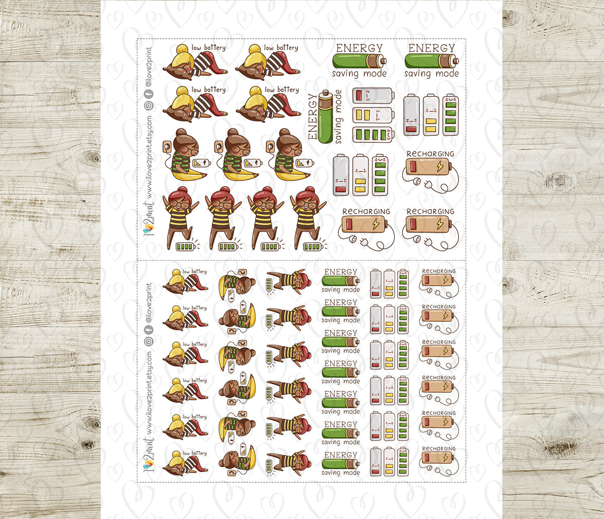 Elena Recharging - COLOR Printable Planner Sticker - PDF & Cut Files