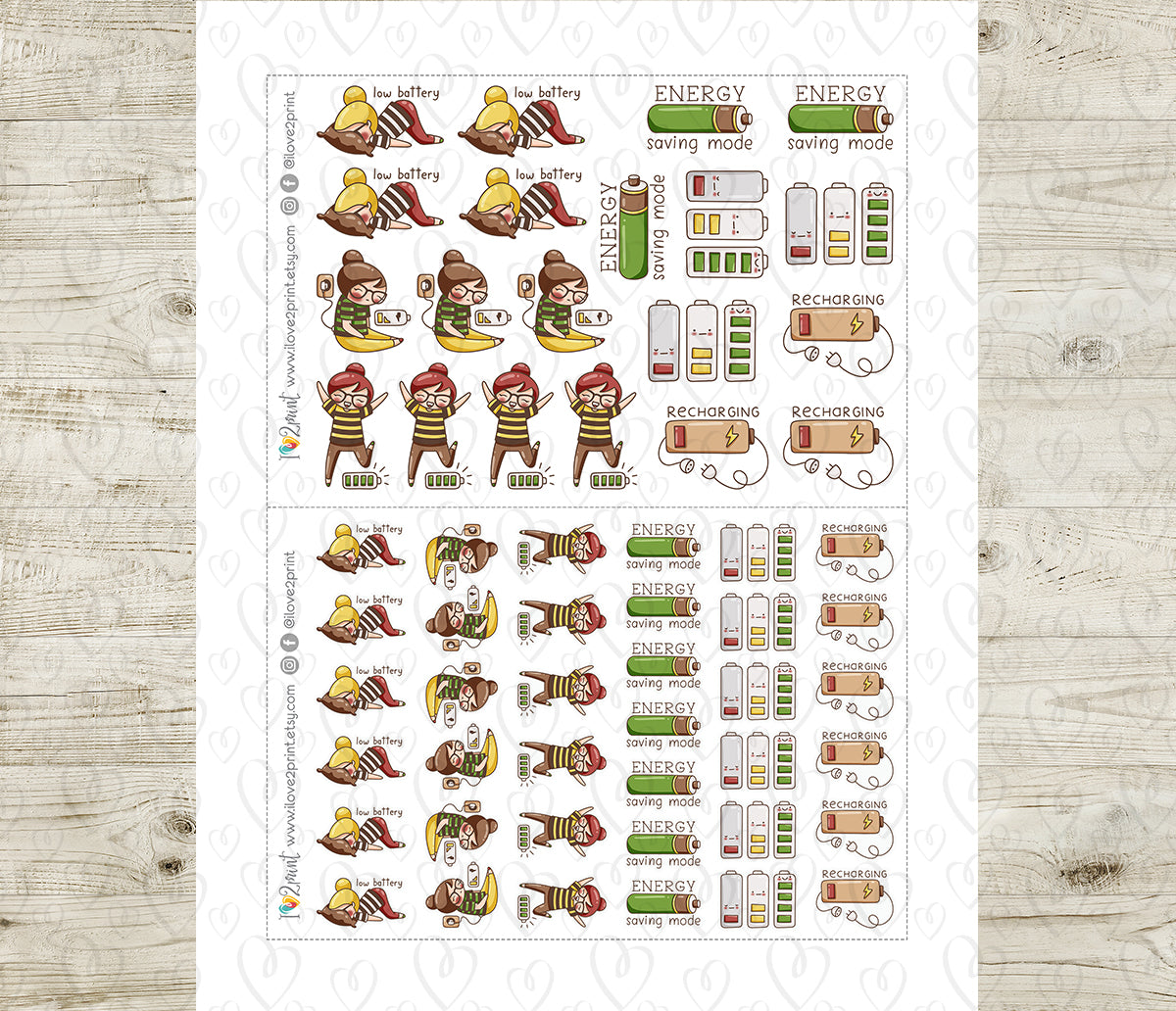 Elena Recharging - COLOR Printable Planner Sticker - PDF & Cut Files