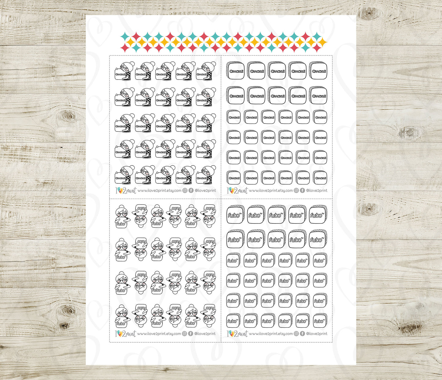 Streaming Services SET 2 – Elena Planner Girl – Printable Planner Stickers – PDF + Cut Files – Discovery, Peacock, Paramount