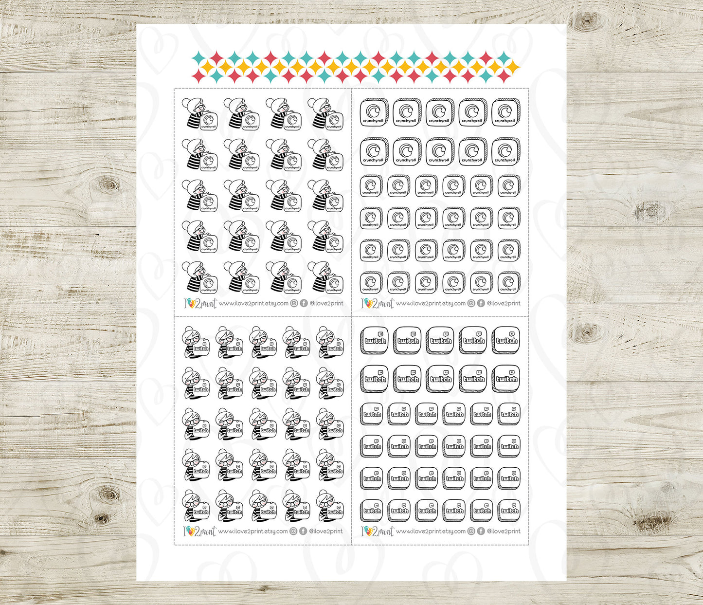 Streaming Services SET 2 – Elena Planner Girl – Printable Planner Stickers – PDF + Cut Files – Discovery, Peacock, Paramount