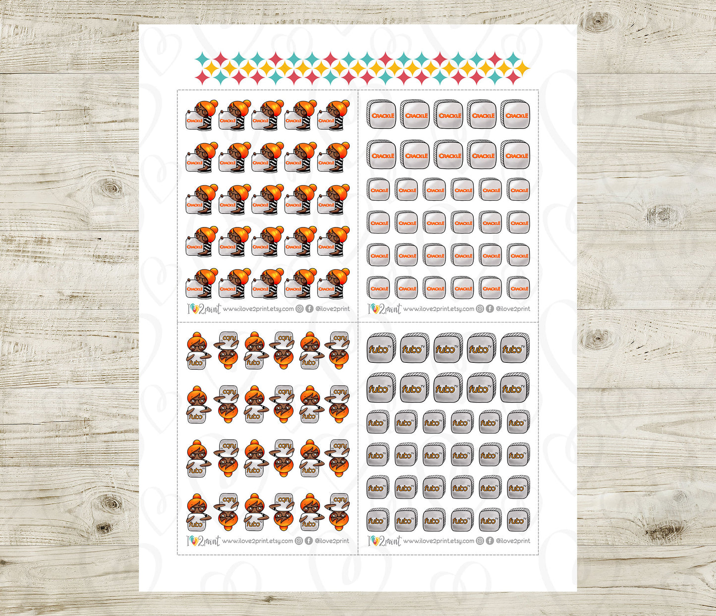 Streaming Services SET 4 – COLOR Elena Planner Girl – Printable Planner Stickers – PDF + Cut Files – Twitch, Crunchyroll, Fubo, Crackle
