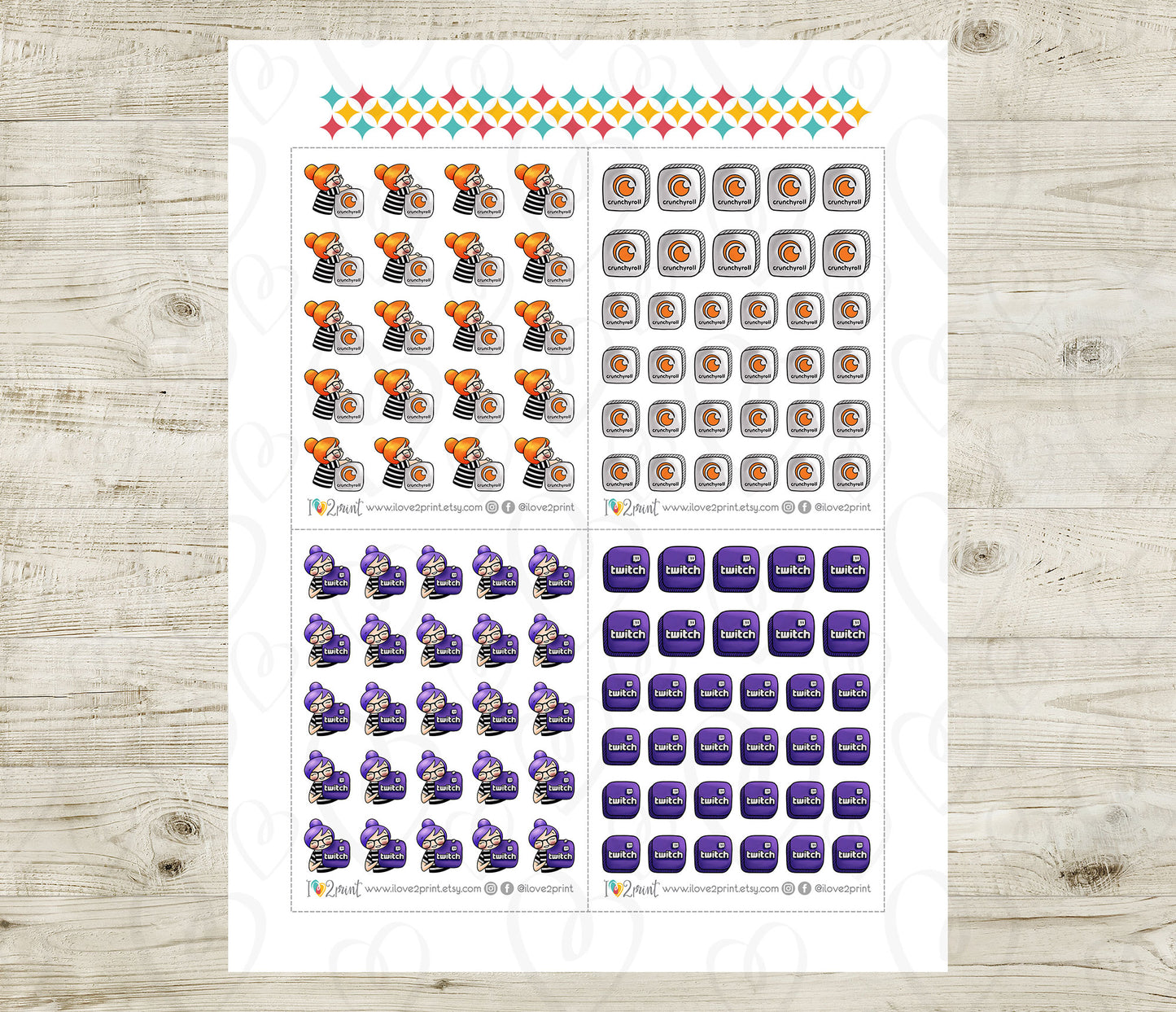Streaming Services SET 4 – COLOR Elena Planner Girl – Printable Planner Stickers – PDF + Cut Files – Twitch, Crunchyroll, Fubo, Crackle