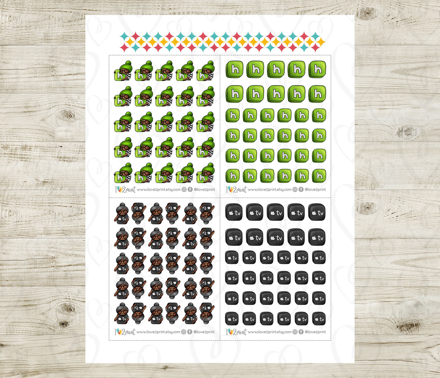 Streaming Services SET 1 – COLOR Elena Planner Girl – Printable Planner Stickers – PDF + Cut Files – Netflix, Hulu, Disney+, Apple TV