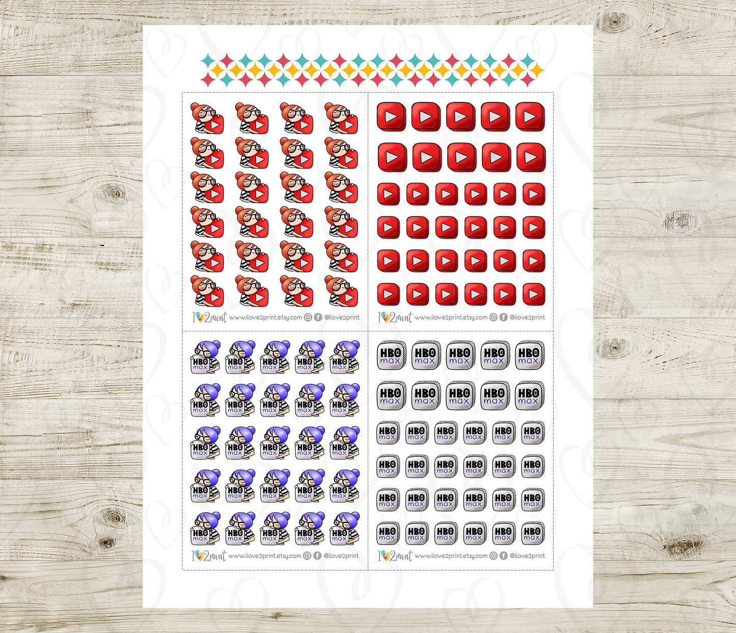 Streaming Services SET 2 – COLOR Elena Planner Girl – Printable Planner Stickers – PDF + Cut Files – Youtube, HBO, Amazon Prime, Sling TV