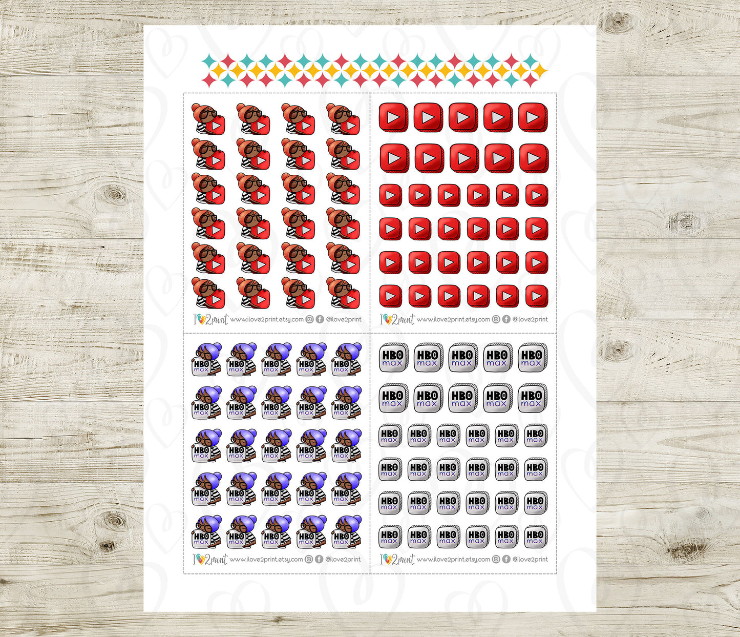 Streaming Services SET 2 – COLOR Elena Planner Girl – Printable Planner Stickers – PDF + Cut Files – Youtube, HBO, Amazon Prime, Sling TV