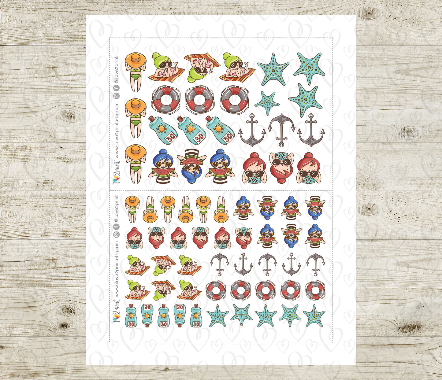 Elena Summer Please Color Printable Stickers | 2 Skin Tones Beach | PDF Cut Files | Instant Download