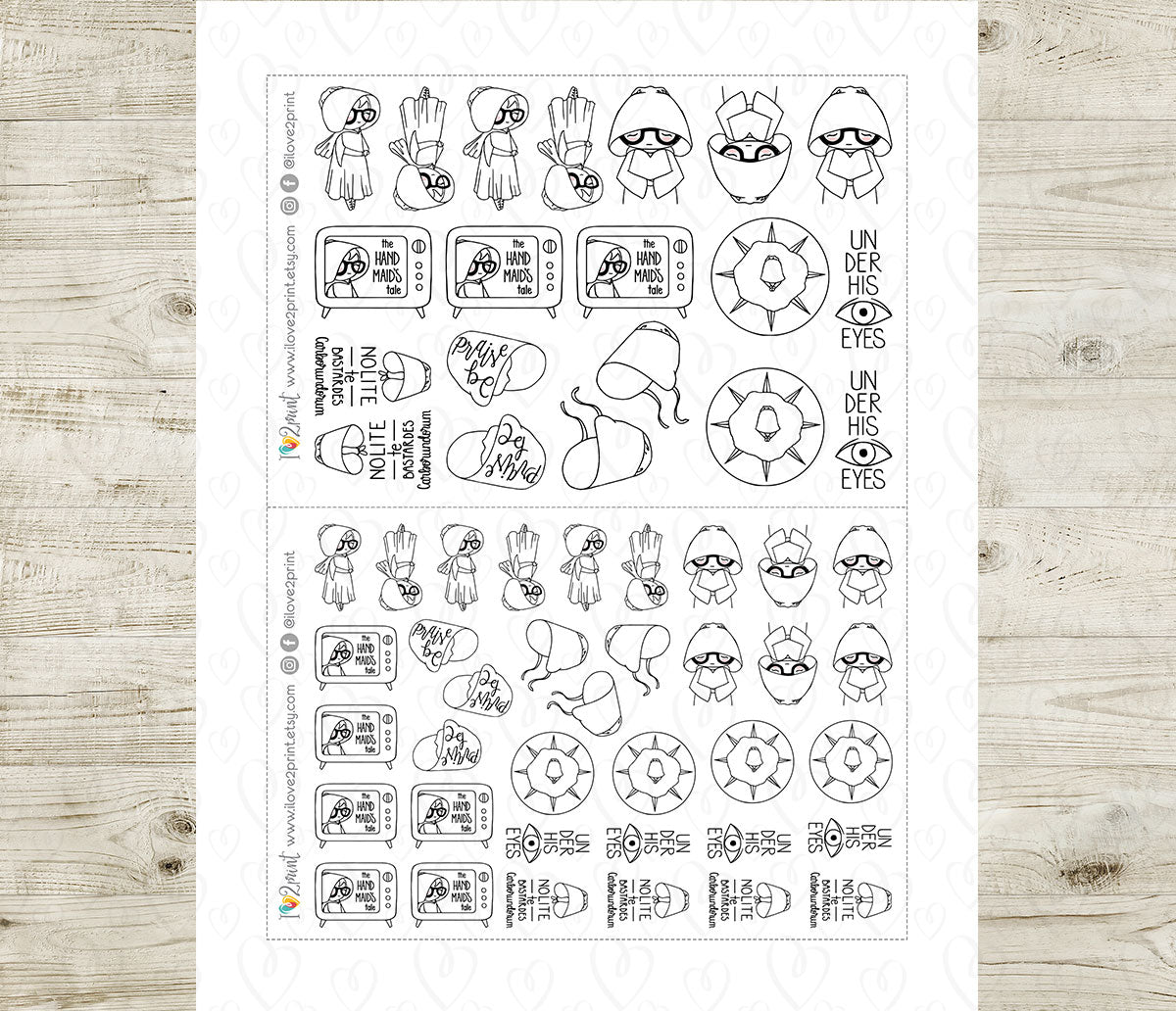 Elena Handmaid's Tale Printable Stickers | Outline + Color | Red Cloak Fan Art | PDF Cut Files