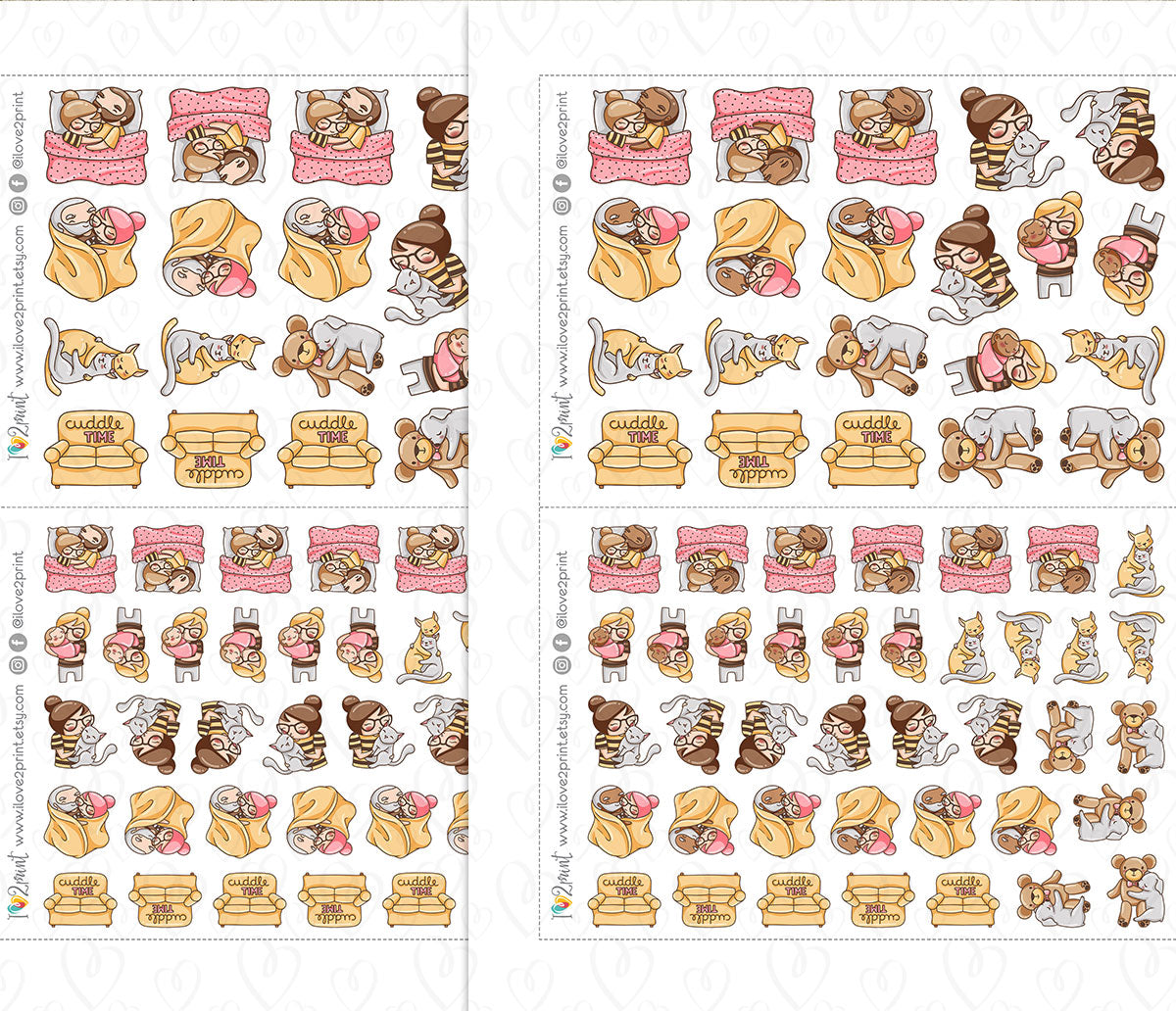 Elena Cuddle Time Color Printable Stickers | 2 Skin Tones Cozy Couple | PDF Cut Files