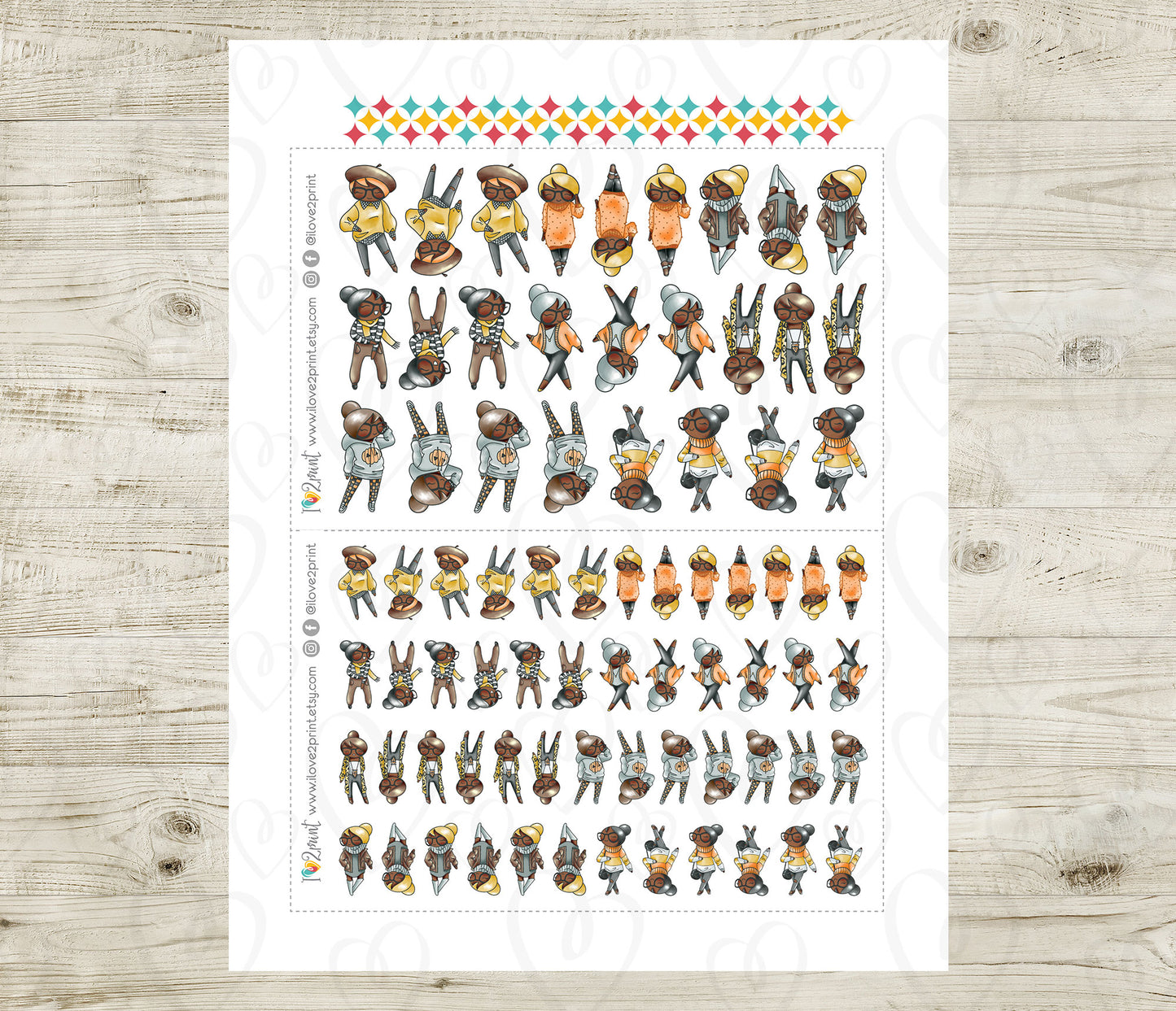 Elena Fall Outifit SET 2 – DARK Skin Printable Planner Stickers – PDF + Cut Files