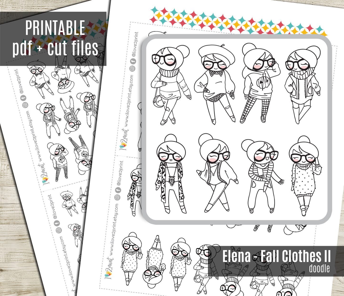 Elena Fall Outifit SET 2 – DOODLE Printable Planner Stickers – PDF + Cut Files