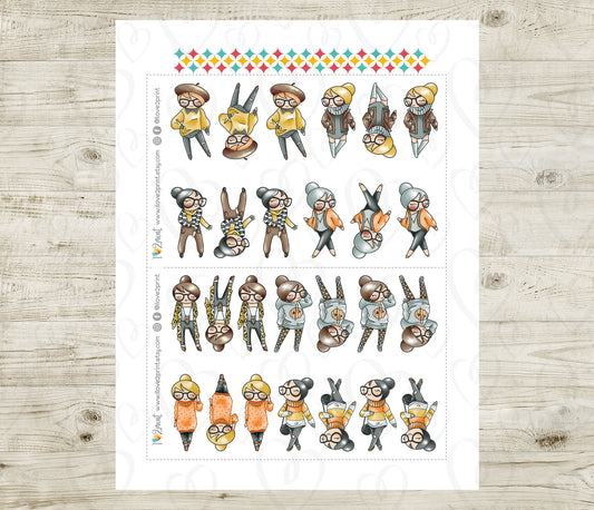 Elena Fall Outifit SET 2 – LIGHT Skin Printable Planner Stickers – PDF + Cut Files