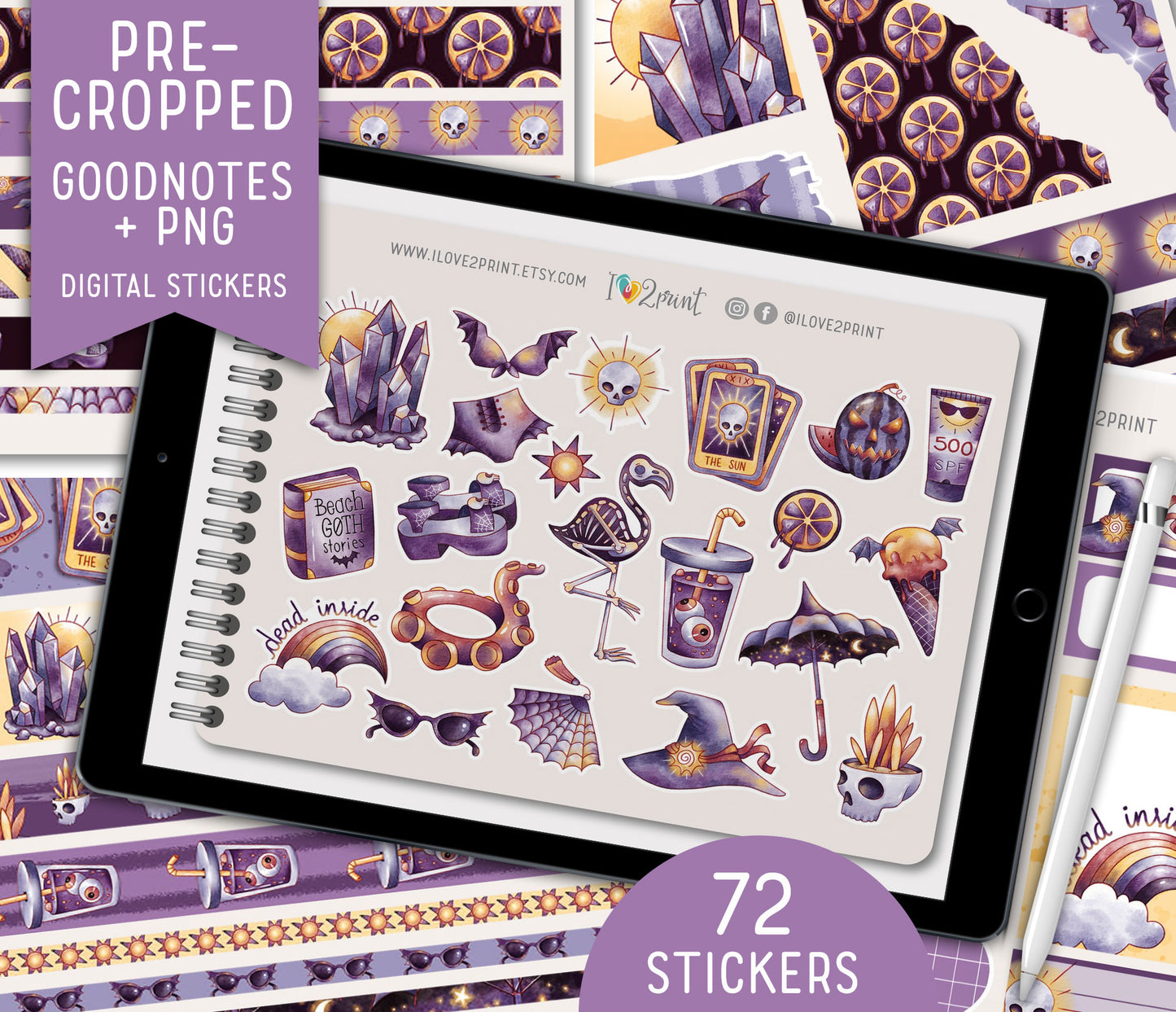 Summer Goth Decorative Stickers - Pre-Cropped GoodNotes Digital Sticker Book