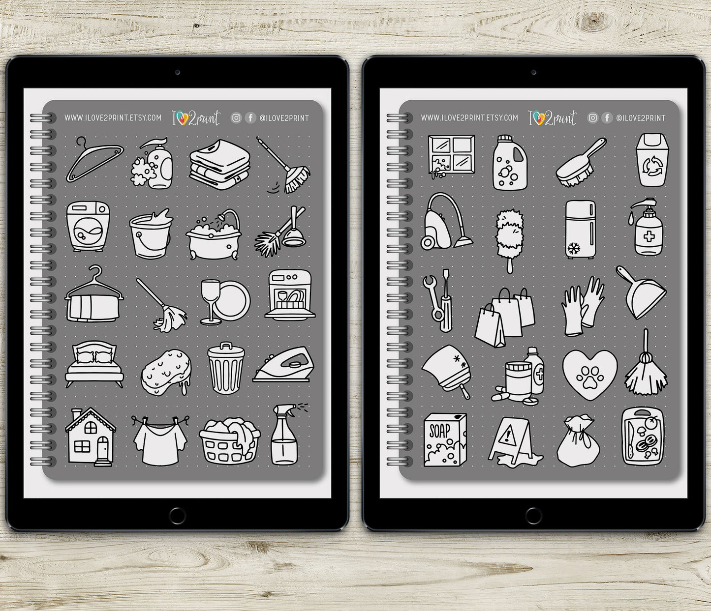 100 House Work Icons - Pre-Cropped DOODLE GoodNotes Book Digital Planner Sticker