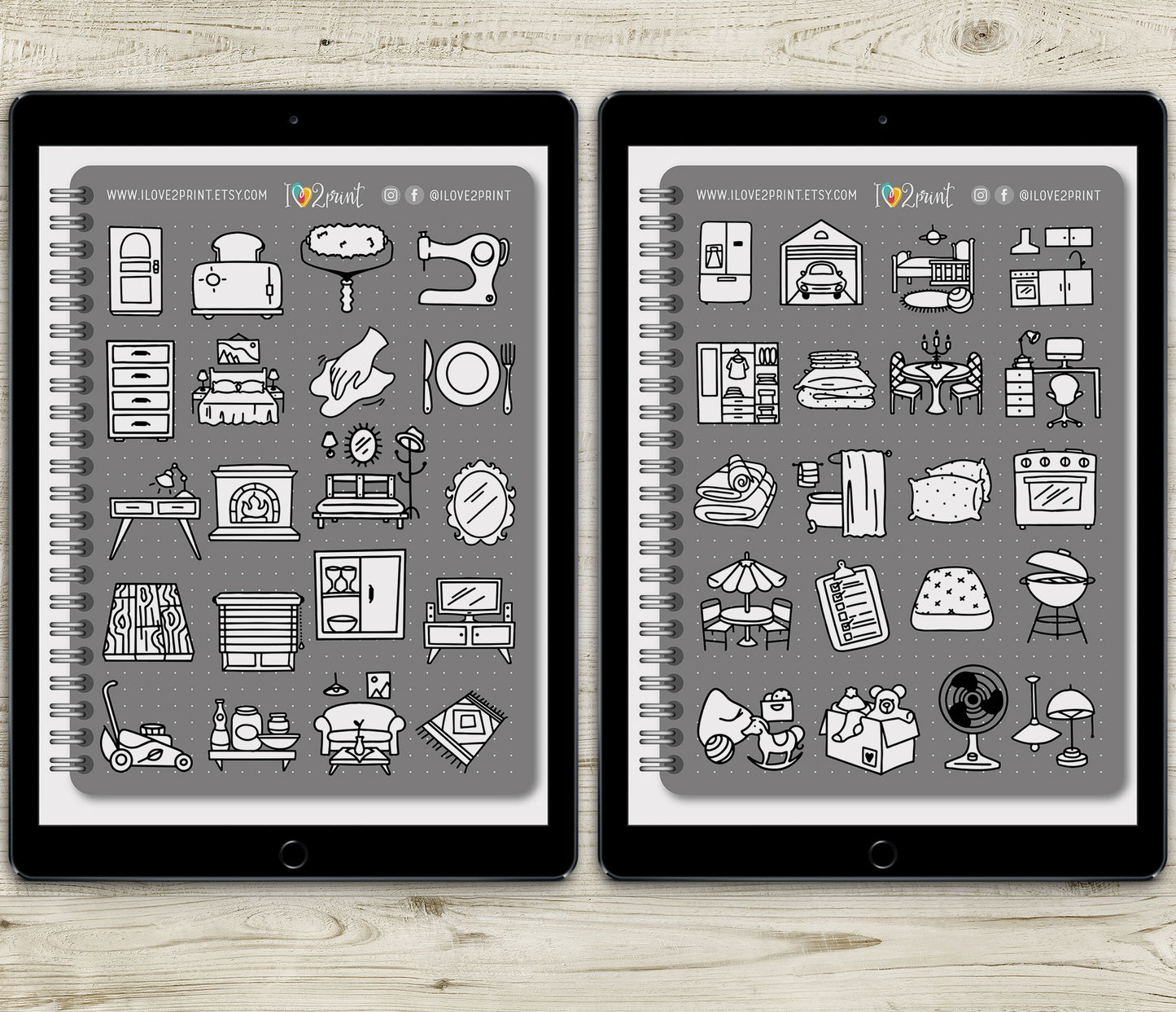100 House Work Icons - Pre-Cropped DOODLE GoodNotes Book Digital Planner Sticker