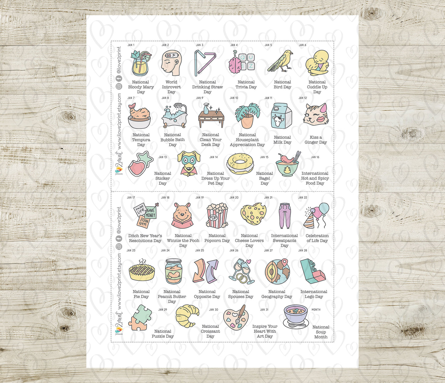 377 Wacky Holidays Stickers – COLOR Daily Fun Printable Planner Icons - PDF & Cut Files
