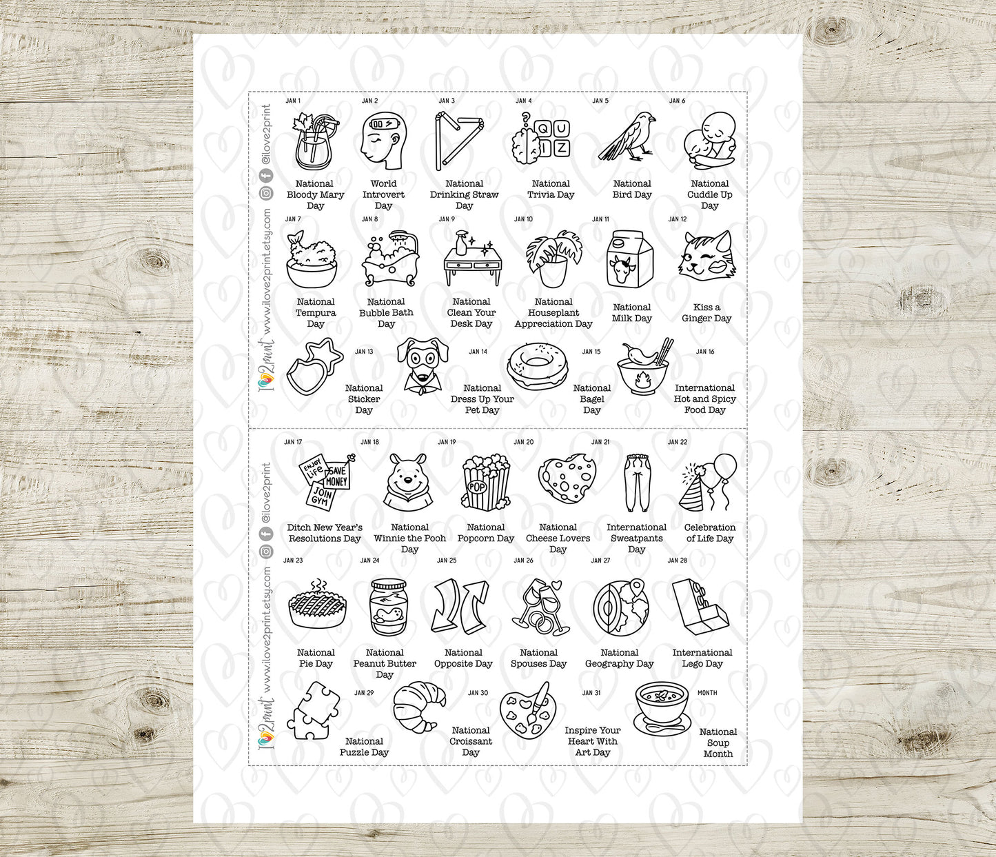 377 Wacky Holidays Stickers – DOODLE Daily Fun Printable Planner Icons - PDF & Cut Files