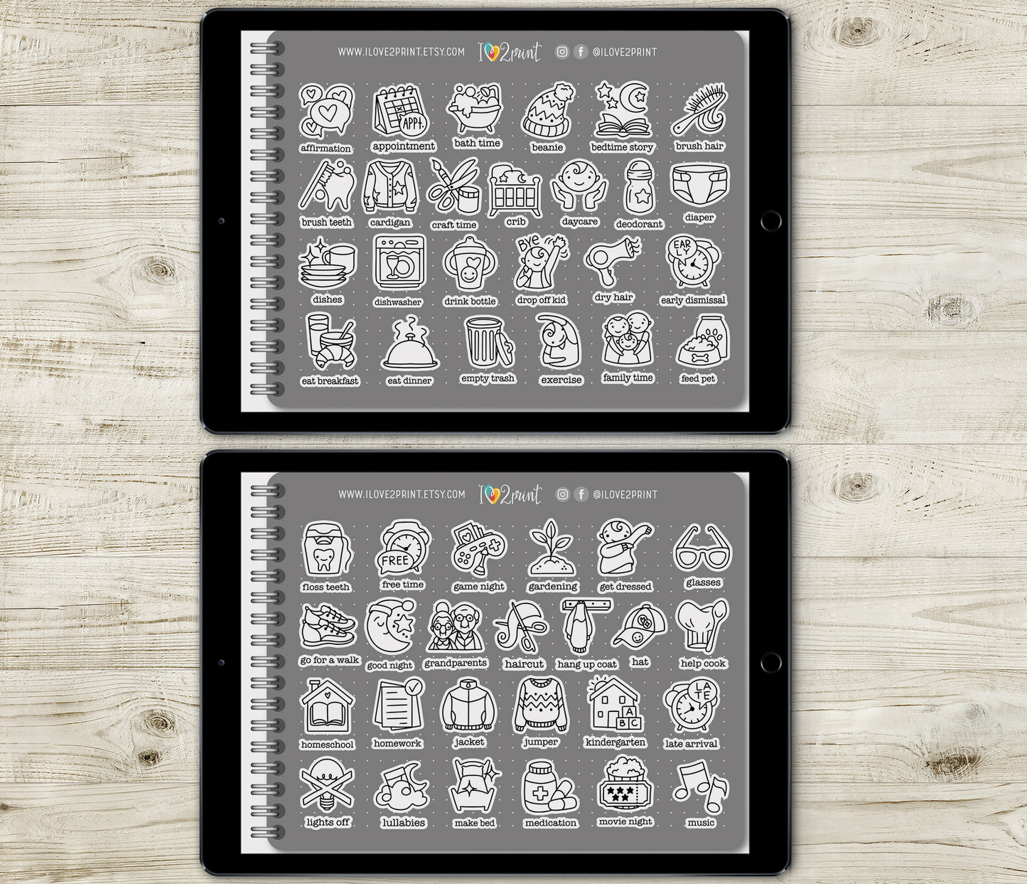 100 Kids Routine Icons - Pre-Cropped STAMP GoodNotes Book Digital Planner Sticker