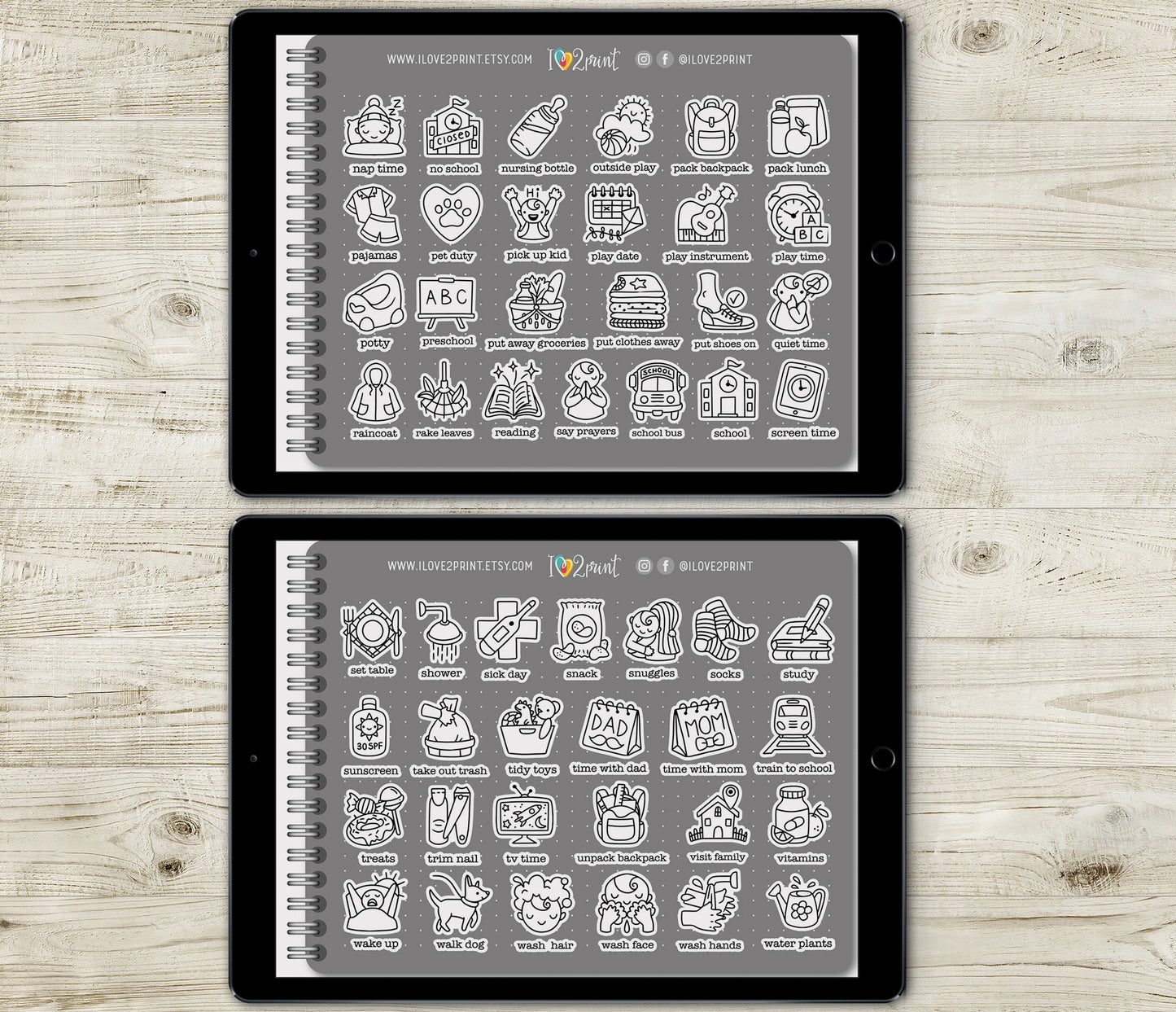 100 Kids Routine Icons - Pre-Cropped STAMP GoodNotes Book Digital Planner Sticker