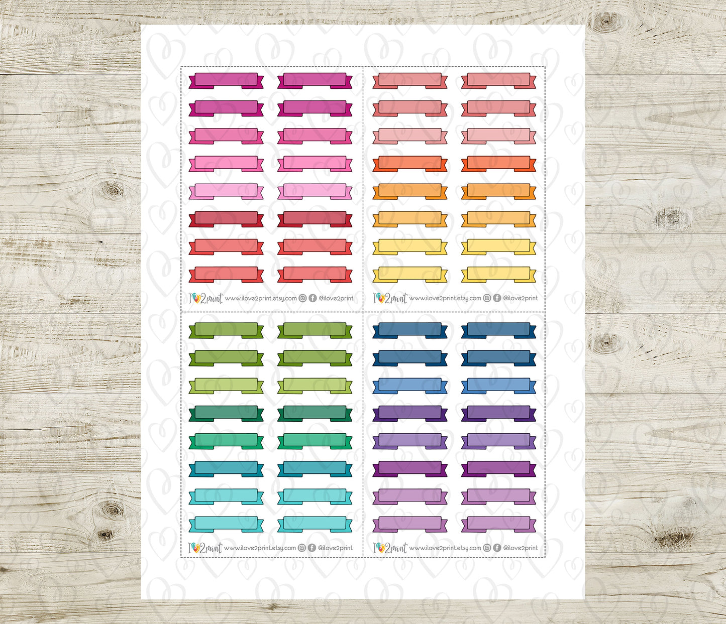 48 Colorful Banner Doodle Quarter Box Stickers | Printable Functional Planner Supplies | PDF & Cut Files