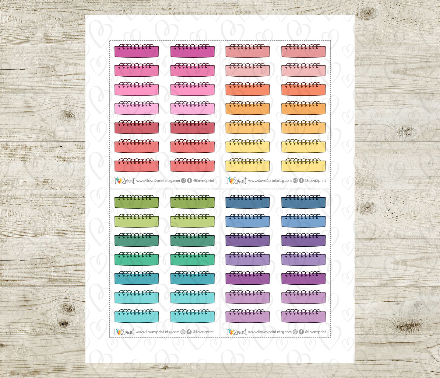48 Colorful Coiled Note Quarter Box Stickers | Printable Functional Planner Supplies | PDF & Cut Files