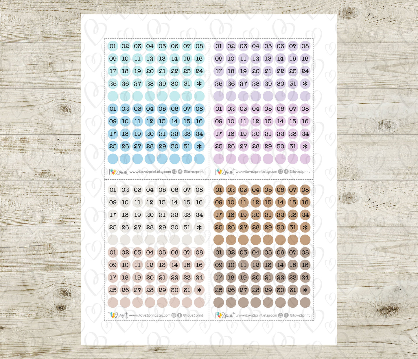 Day Dots Pastel Colors – Printable Planner Stickers for Calendars & Journals – PDF + Cut Files – Instant Download